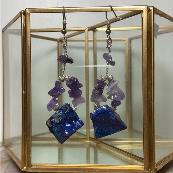 Handmade Crystal Earrings - Amethyst and Druzy - Picture 5 of 6
